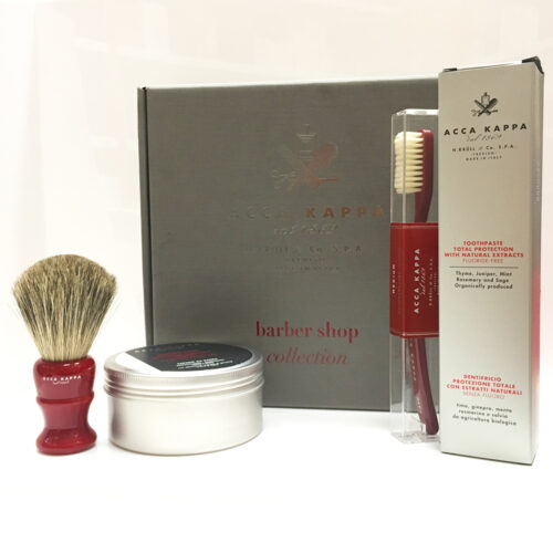 ACCA KAPPA SET REGALO BARBER SHOP COLLECTION SAPONE DA BARBA 250ML + PENNELLO ROSSO CON CIUFFO IN PURO TASSO + SPAZZOLINO VINTAGE ROSSO