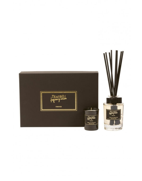 TEATRO FRAGRANZE UNICHE COFANETTO MINI SINFONIA SPEZIATO FIORENTINO 1815 FRAGRANZA AMBIENTE 100ML + CANDELA 40GR.